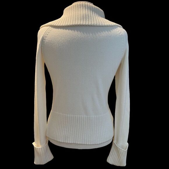 LOFT White Cable Knit Long Sleeve Large Collar Sweater size M - Picture 8 of 12